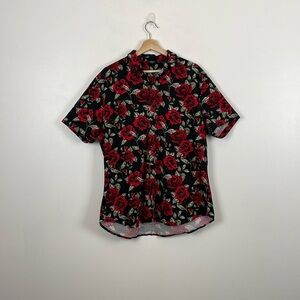 CooFandy Mens XL Rose print Short Sleeve Button Down Comfortable Casual Shirt